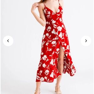 Petite Studio NYC Red Floral Midi Dress XS side slit lightweight fall florals